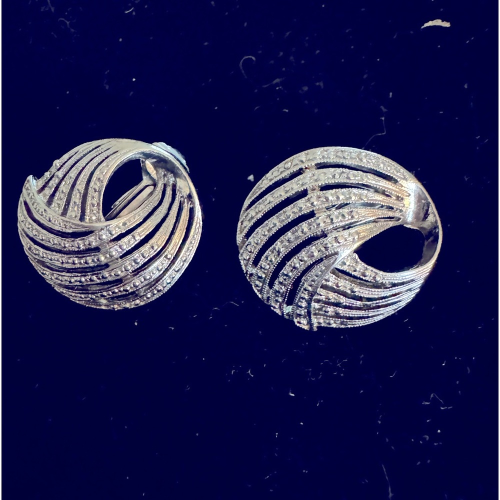Sterling Silver Marcasite Clip On Earrings